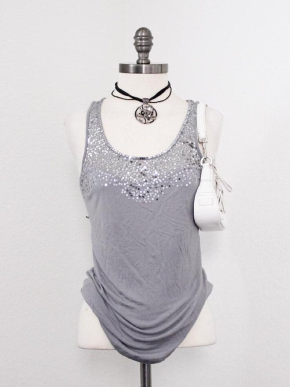 Vintage y2k silver sequin tank